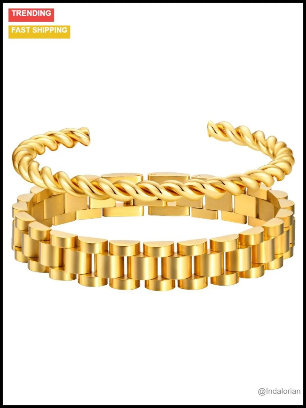 18K Gold Plated Chain Link Bracelet Set Stainless Steel Crystal Friendship